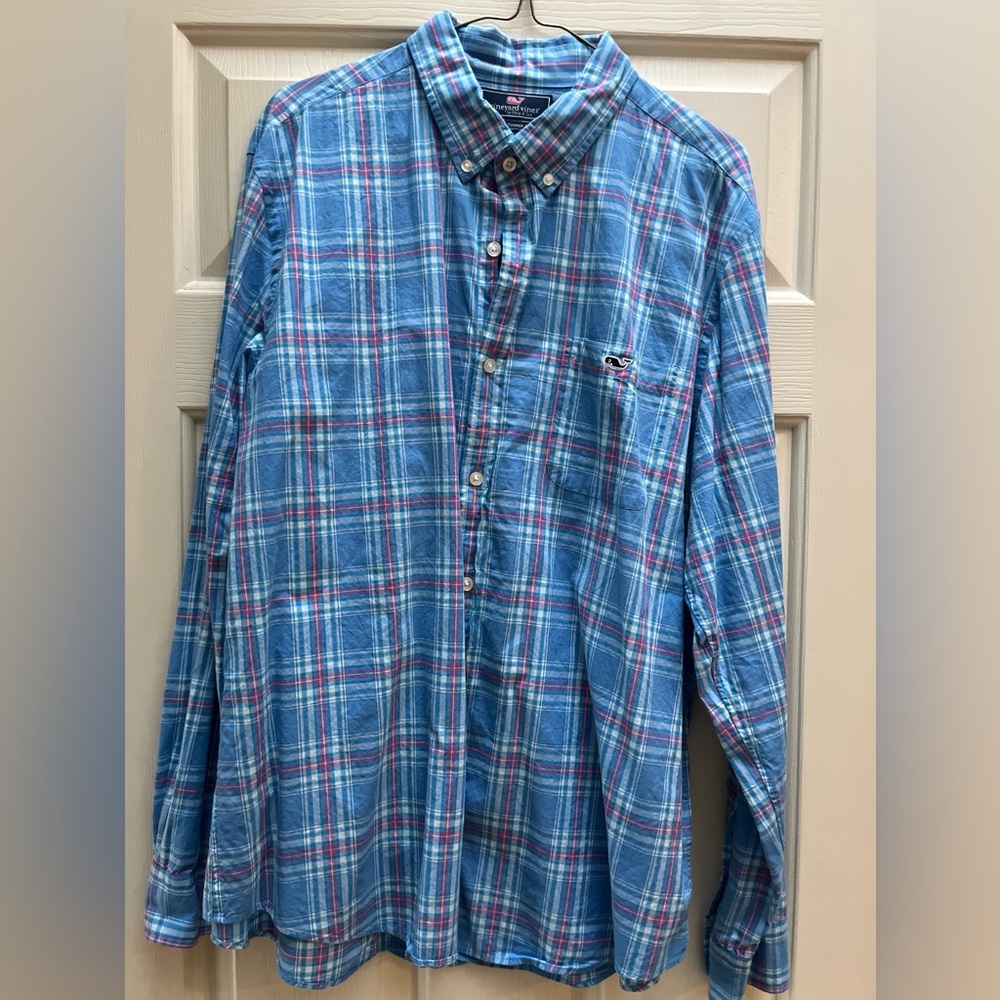Vineyard Vines Blue and Red Plaid Button Down Shirt